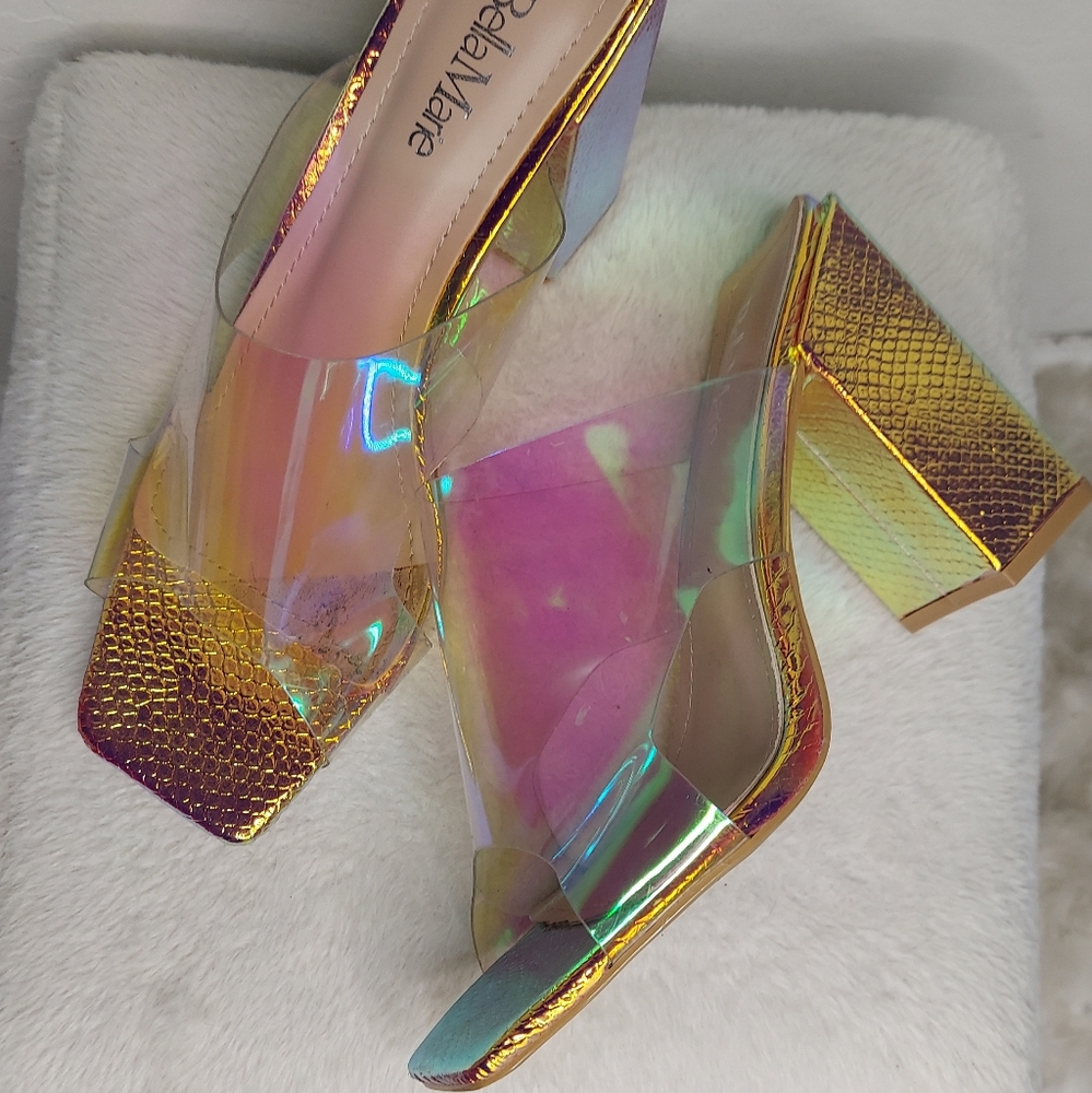 Clear heels prismatic chunky sandals